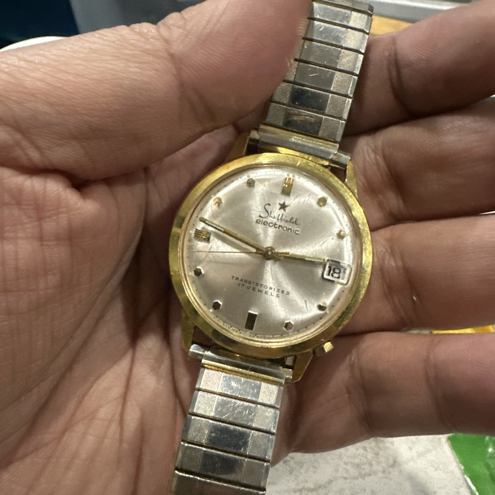 Vintage Sheffield Electronic 37mm Mens Watch Rare Gold Tone Quartz - For Repair